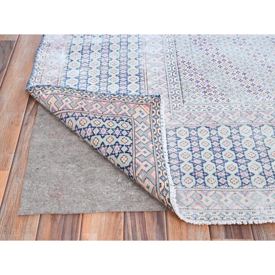 7'9"x10'1" Arctic Blue, Vintage Persian Kerman, Erased Medallion, Worn Down, Pure Wool, Hand Knotted, Cleaned with Sides and Edges Professionally Secured, Oriental Rug Sh85531 - Image 4