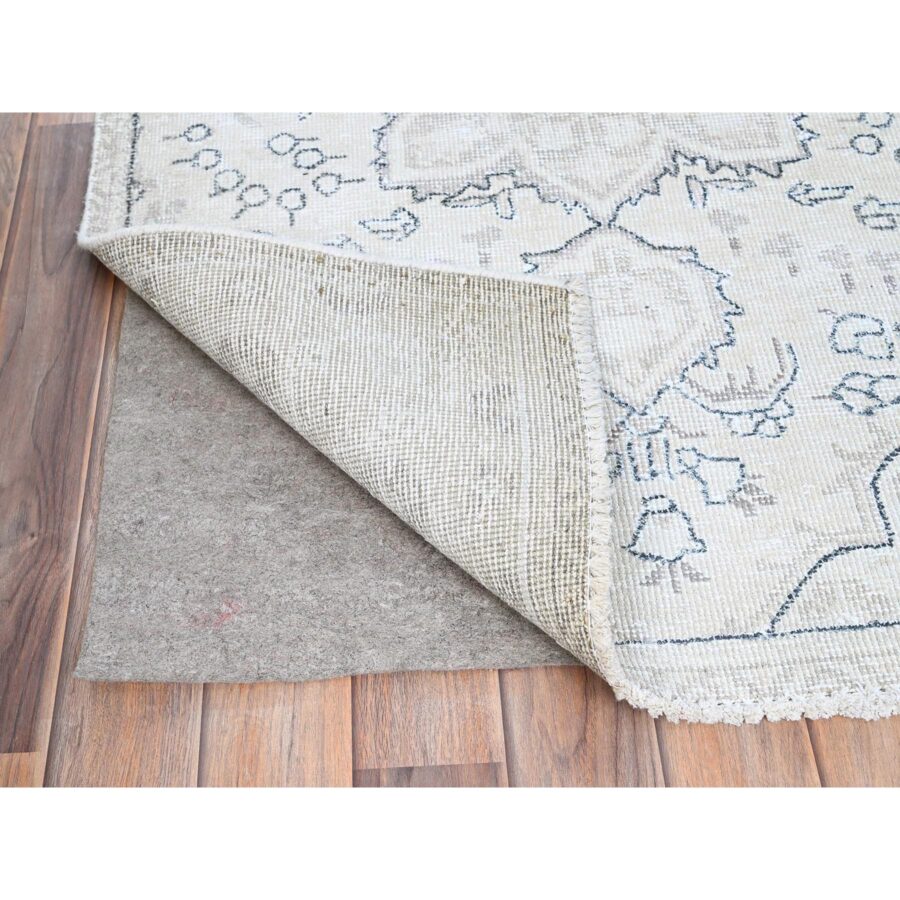 3'x4'4" Smoke White, 100% Wool, Hand Knotted, Vintage Persian Tabriz with Large Floral Design, Worn Down, Rustic Feel, Oriental Rug Sh85553 - Image 3