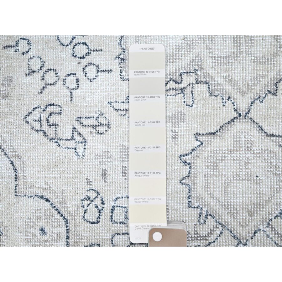 3'x4'4" Smoke White, 100% Wool, Hand Knotted, Vintage Persian Tabriz with Large Floral Design, Worn Down, Rustic Feel, Oriental Rug Sh85553 - Image 4