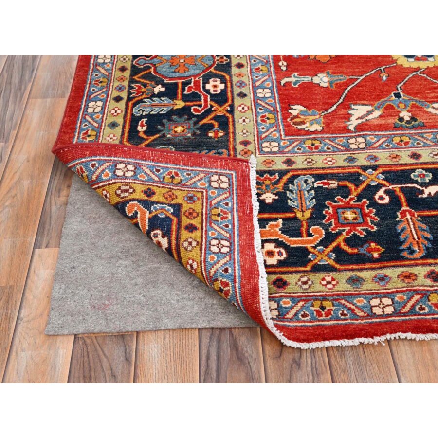 8'10"x11'8" Crimson Red, Hand Knotted, Afghan Peshawar with Serapi Heriz Design, Natural Dyes, Natural Wool, Oriental Rug Sh85604 - Image 4