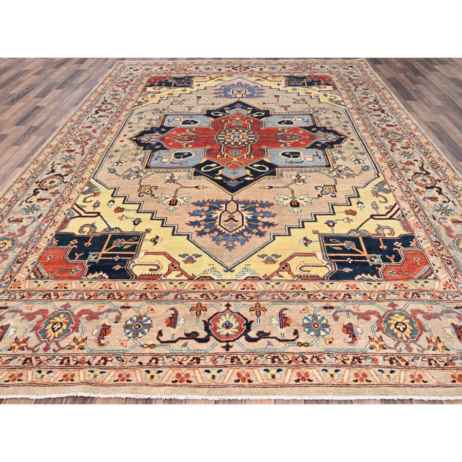 8'10"x12' Bone White, Afghan Peshawar with Serapi Heriz Design, Dense Weave, Natural Dyes, Soft Wool, Hand Knotted, Oriental Rug Sh85606 - Image 2