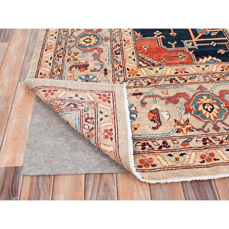 8'10"x12' Bone White, Afghan Peshawar with Serapi Heriz Design, Dense Weave, Natural Dyes, Soft Wool, Hand Knotted, Oriental Rug Sh85606 - Image 4