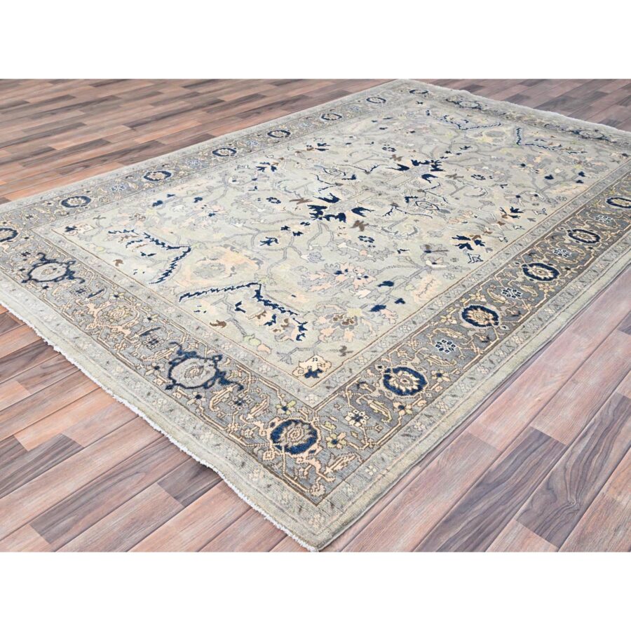 6'2"x8'10" Gainsboro Grey, Afghan Peshawar with Serapi Heriz Design, Extra Soft Wool, Hand Knotted, Natural Dyes, Dense Weave, Oriental Rug Sh85612 - Image 3