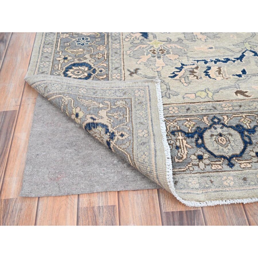 6'2"x8'10" Gainsboro Grey, Afghan Peshawar with Serapi Heriz Design, Extra Soft Wool, Hand Knotted, Natural Dyes, Dense Weave, Oriental Rug Sh85612 - Image 4