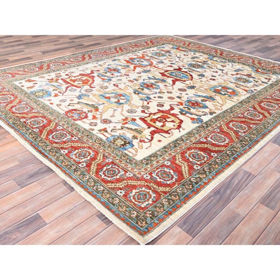8'1"x9'9" Bone White, Pure Wool, Vegetable Dyes, 200 KPSI, Heriz All Over Design, Hand Knotted, Oriental Rug Sh85615 - Image 3