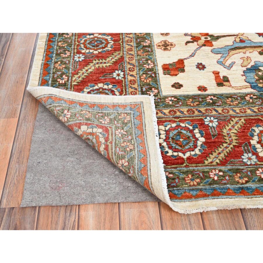 8'1"x9'9" Bone White, Pure Wool, Vegetable Dyes, 200 KPSI, Heriz All Over Design, Hand Knotted, Oriental Rug Sh85615 - Image 4
