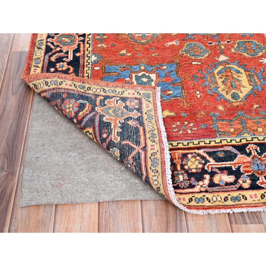 3'10"x5'7" Chili Red, Pure Wool, Dense Weave, Afghan Peshawar with Serapi Heriz Design, Natural Dyes, Hand Knotted, Oriental Rug Sh85640 - Image 3