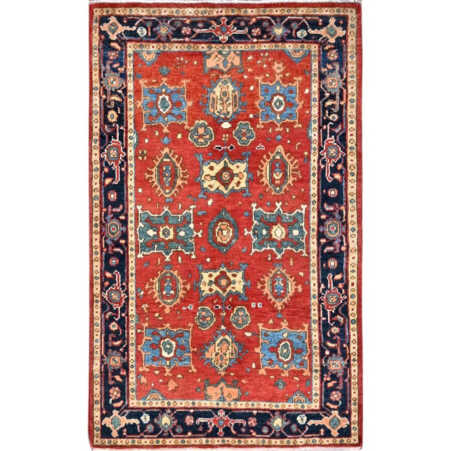 3'x4'10" Desire Red, Natural Wool, Hand Knotted, Afghan Peshawar with Serapi Heriz Design, Dense Weave, Natural Dyes, Oriental Rug Sh85644