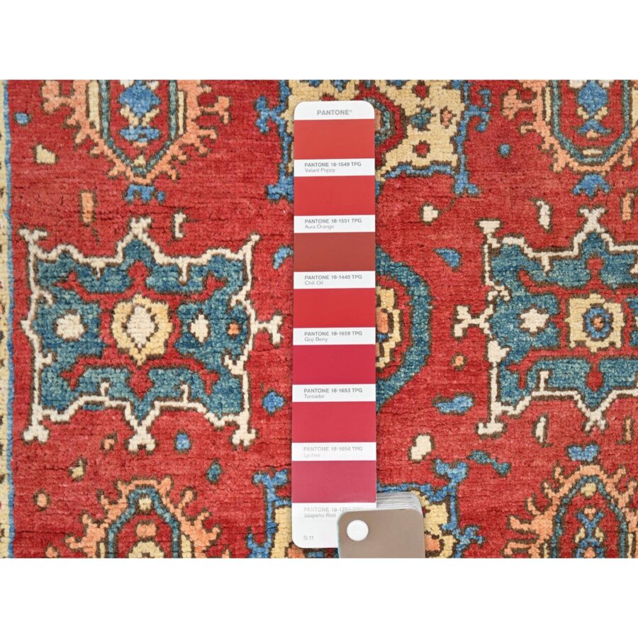 3'x4'10" Desire Red, Natural Wool, Hand Knotted, Afghan Peshawar with Serapi Heriz Design, Dense Weave, Natural Dyes, Oriental Rug Sh85644 - Image 4