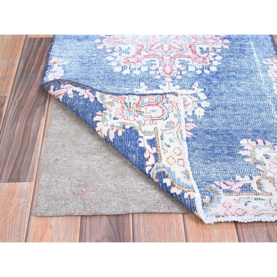 2'1"x12' Steel Blue, Hand Knotted, Vintage Persian Kerman, Erased Design, Worn Down, Pure Wool, Cleaned with Sides and Edges Professionally Secured, Runner Oriental Rug Sh85778 - Image 3