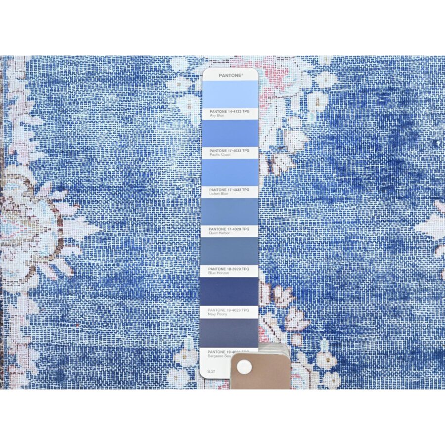 2'1"x12' Steel Blue, Hand Knotted, Vintage Persian Kerman, Erased Design, Worn Down, Pure Wool, Cleaned with Sides and Edges Professionally Secured, Runner Oriental Rug Sh85778 - Image 4