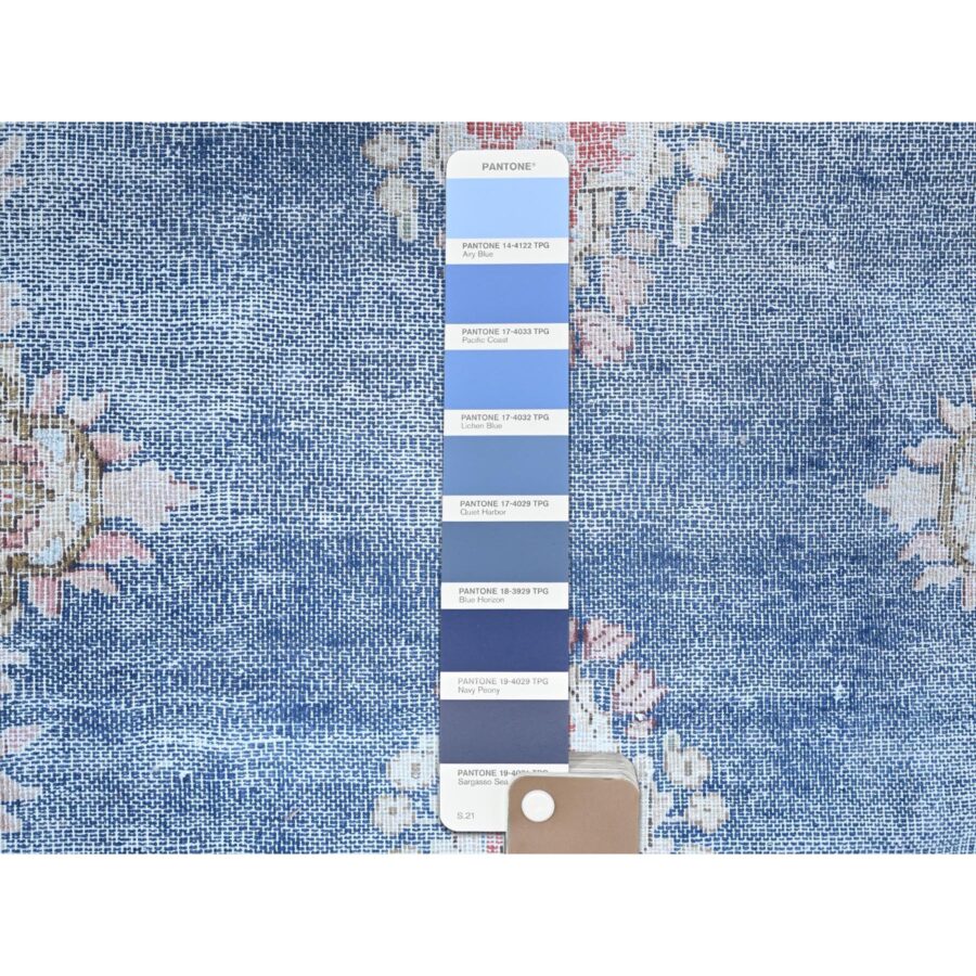 2'1"x11'9" Steel Blue, Pure Wool, Hand Knotted, Vintage Persian Kerman, Erased Design, Worn Down, Cleaned with Sides and Edges Professionally Secured, Runner Oriental Rug Sh85779 - Image 4