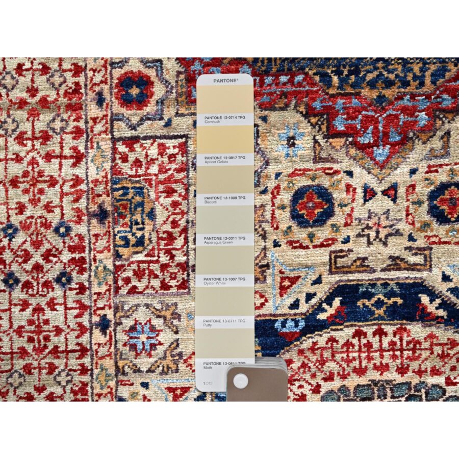 2'8"x19'6" Parchment White, 14th Century Mamluk Dynasty Pattern, 200 KPSI, Natural Dyes, Pure Wool, Hand Knotted, XL Runner Oriental Rug Sh85842 - Image 4