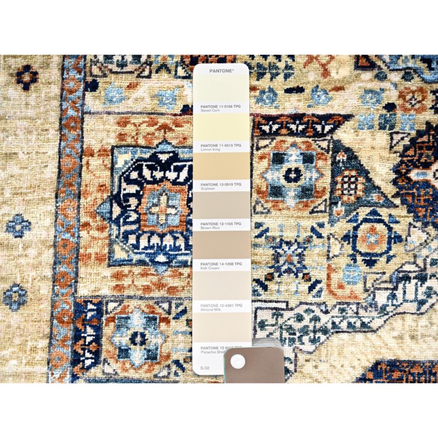 3'10"x6' Eggshell White, 200 KPSI, Extra Soft Wool, Hand Knotted, 14th Century Mamluk Dynasty Pattern, Vegetable Dyes, Oriental Rug Sh85859 - Image 4