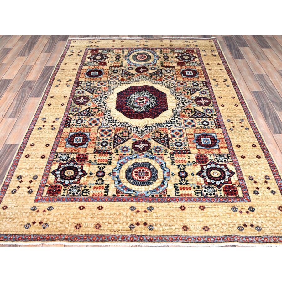 4'9"x7'1" Porcelain White, 14th Century Mamluk Dynasty Pattern, 200 KPSI, Natural Dyes, 100% Wool, Hand Knotted, Oriental Rug Sh85860 - Image 2