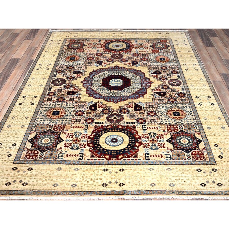 5'1"x6'8" Daisy White, Hand Knotted, Soft Wool, 200 KPSI, 14th Century Mamluk Dynasty Pattern, Vegetable Dyes, Oriental Rug Sh85863 - Image 2