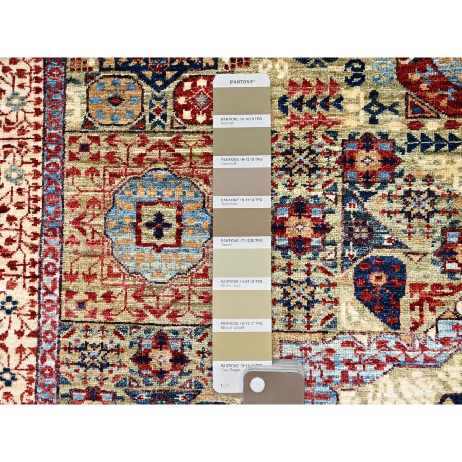 5'x6'8" Crocodile Green, Natural Dyes, Hand Knotted, Extra Soft Wool, 14th Century Mamluk Dynasty Pattern, 200 KPSI, Oriental Rug Sh85864 - Image 4