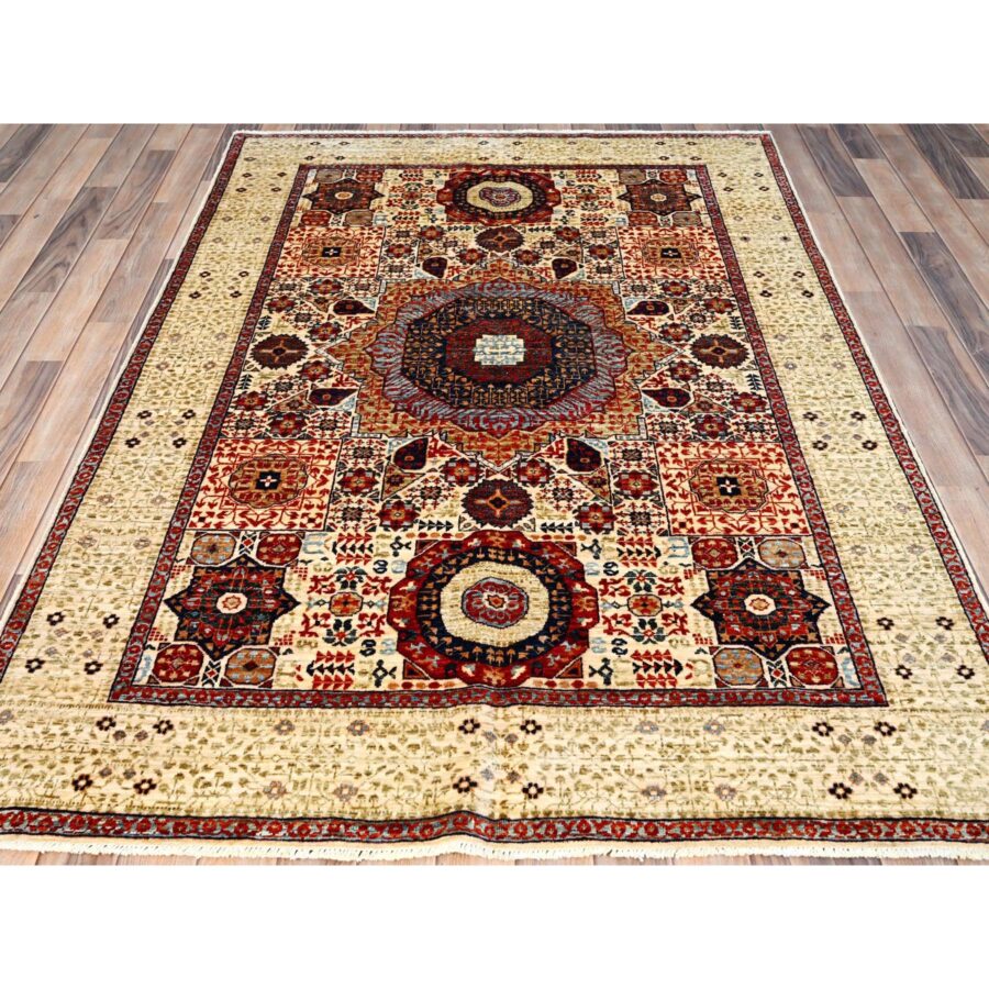 4'10"x7' Alabaster White, 200 KPSI, Hand Knotted, Vegetable Dyes, 100% Wool, 14th Century Mamluk Dynasty Pattern, Oriental Rug Sh85865 - Image 2