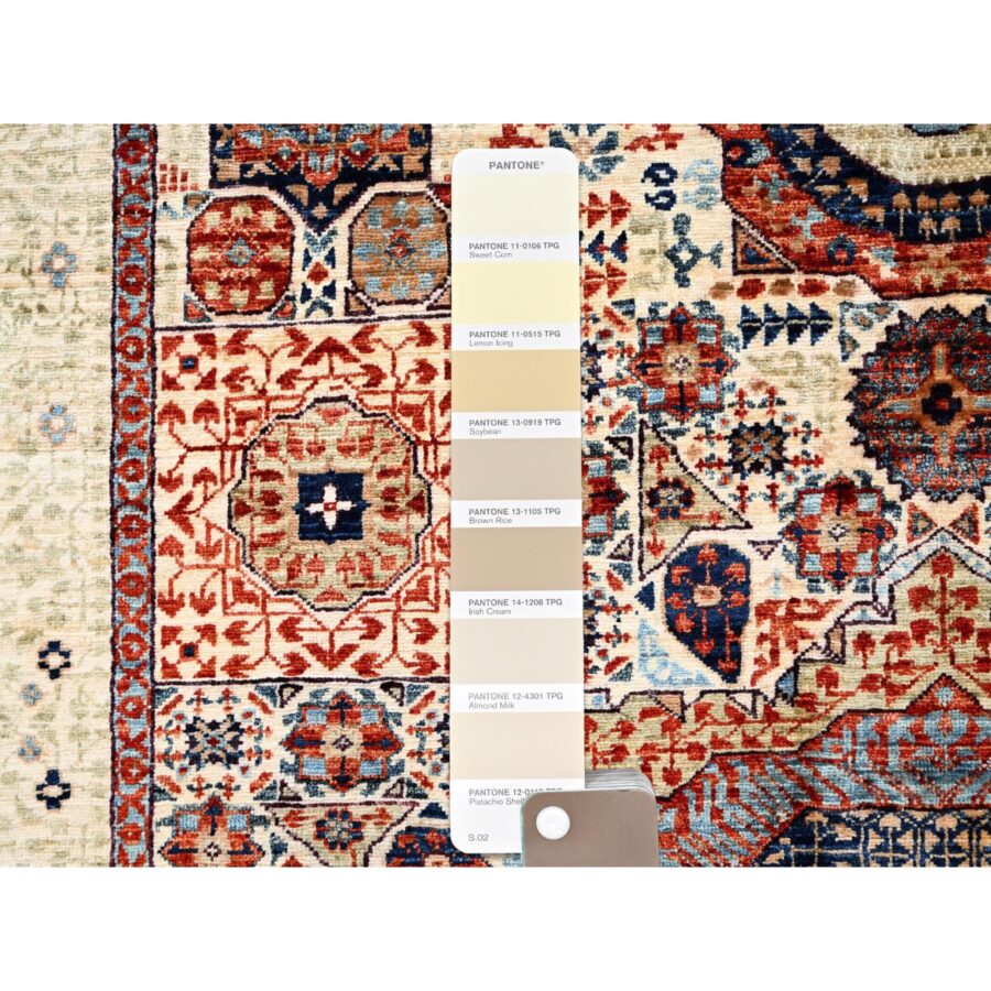 4'10"x7' Alabaster White, 200 KPSI, Hand Knotted, Vegetable Dyes, 100% Wool, 14th Century Mamluk Dynasty Pattern, Oriental Rug Sh85865 - Image 4