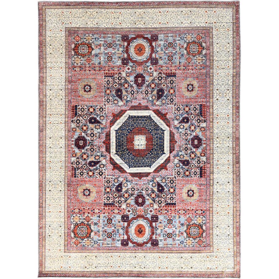 8'10"x12' Candy Red, Natural Wool, 200 KPSI, 14th Century Mamluk Dynasty Pattern, Vegetable Dyes, Hand Knotted, Oriental Rug Sh85871