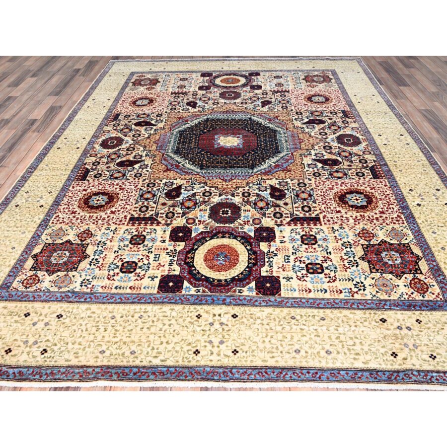 7'9"x10' Ivory, Pure Wool, Hand Knotted, 14th Century Mamluk Dynasty Pattern, 200 KPSI, Vegetable Dyes, Oriental Rug Sh85877 - Image 2