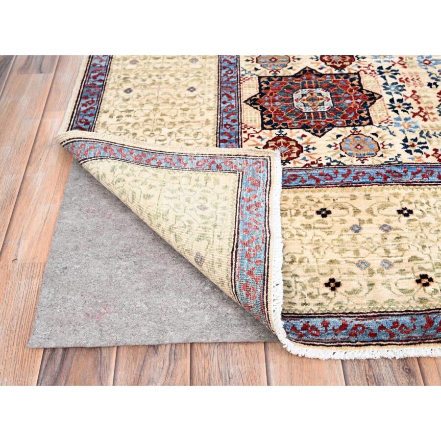7'9"x10' Ivory, Pure Wool, Hand Knotted, 14th Century Mamluk Dynasty Pattern, 200 KPSI, Vegetable Dyes, Oriental Rug Sh85877 - Image 4