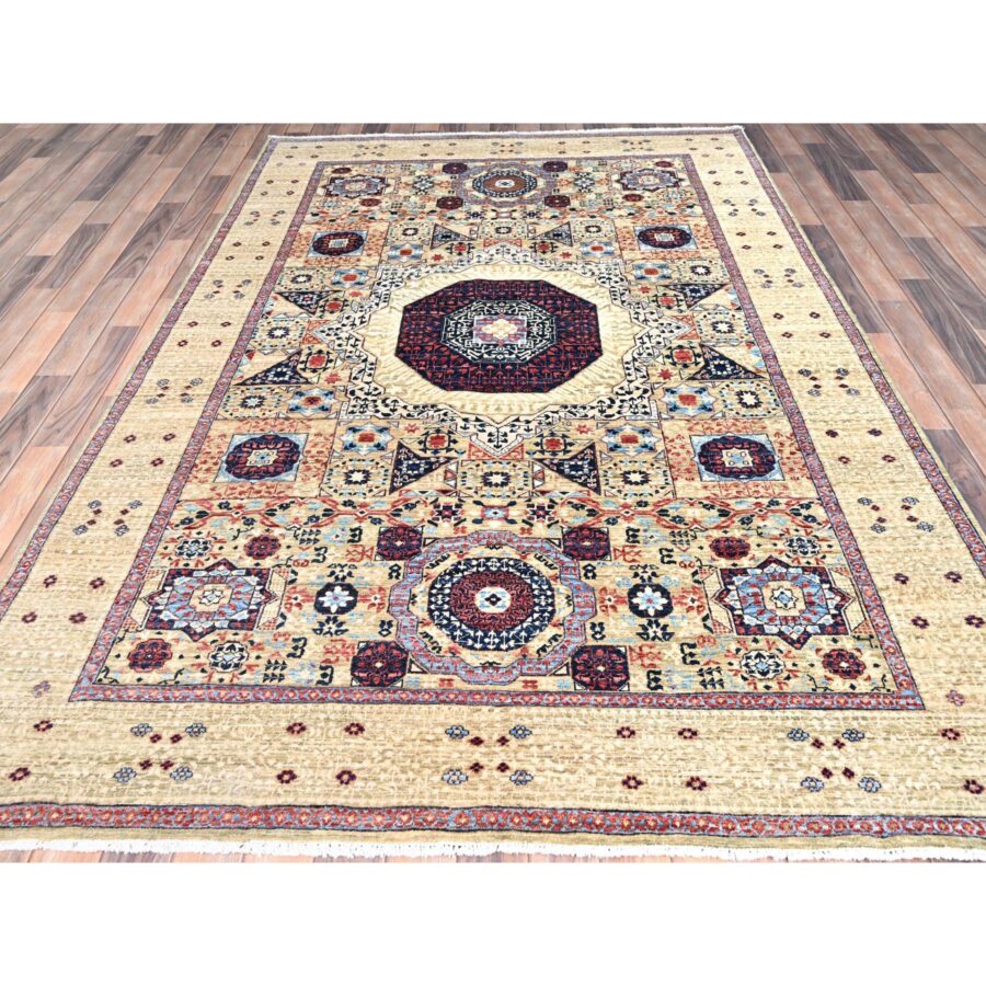 5'10"x8'10" Flax Yellow, Vegetable Dyes, Extra Soft Wool, Hand Knotted, 14th Century Mamluk Dynasty Pattern, 200 KPSI, Oriental Rug Sh85879 - Image 2
