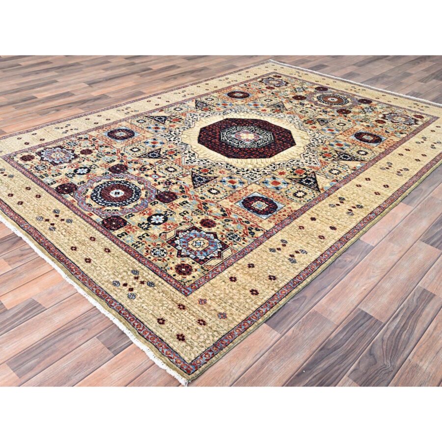 5'10"x8'10" Flax Yellow, Vegetable Dyes, Extra Soft Wool, Hand Knotted, 14th Century Mamluk Dynasty Pattern, 200 KPSI, Oriental Rug Sh85879 - Image 3