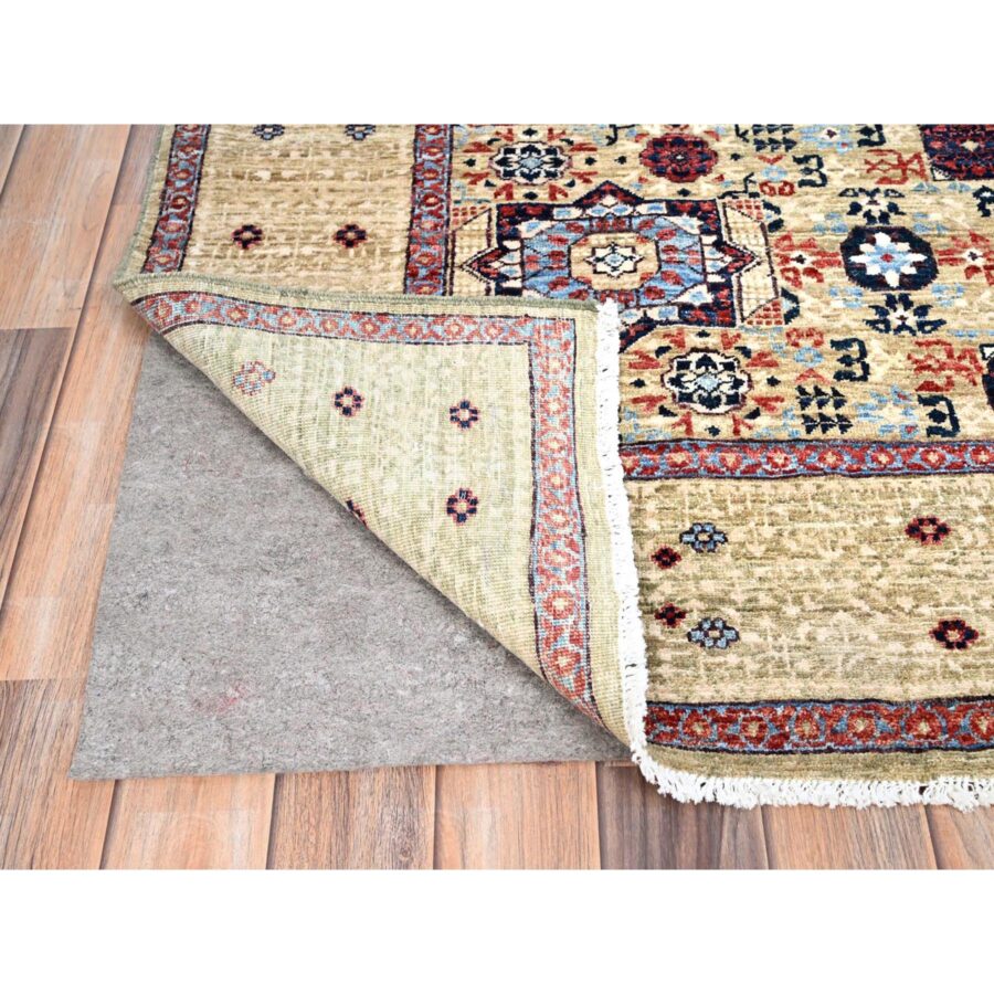 5'10"x8'10" Flax Yellow, Vegetable Dyes, Extra Soft Wool, Hand Knotted, 14th Century Mamluk Dynasty Pattern, 200 KPSI, Oriental Rug Sh85879 - Image 4
