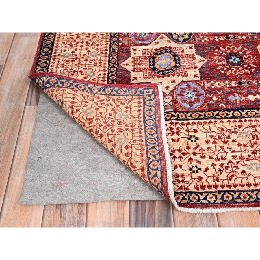 5'9"x9'7" Vermilion Red, Hand Knotted, 14th Century Mamluk Dynasty Pattern, 200 KPSI, Natural Dyes, Pure Wool, Oriental Rug Sh85882 - Image 4