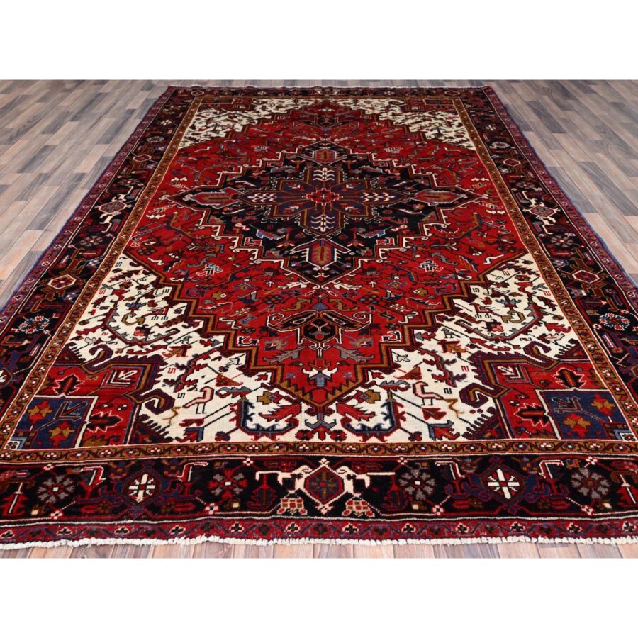 8'x11'3" Venetian Red, Good Condition, Hand Knotted Sides and Ends Professionally Secured, Cleaned, Semi Antique Evenly Worn Wool Persian Heriz with Tribal Ambience, Oriental Rug Sh85893 - Image 2