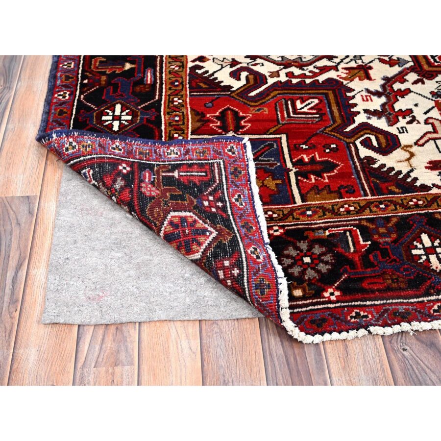 8'x11'3" Venetian Red, Good Condition, Hand Knotted Sides and Ends Professionally Secured, Cleaned, Semi Antique Evenly Worn Wool Persian Heriz with Tribal Ambience, Oriental Rug Sh85893 - Image 4