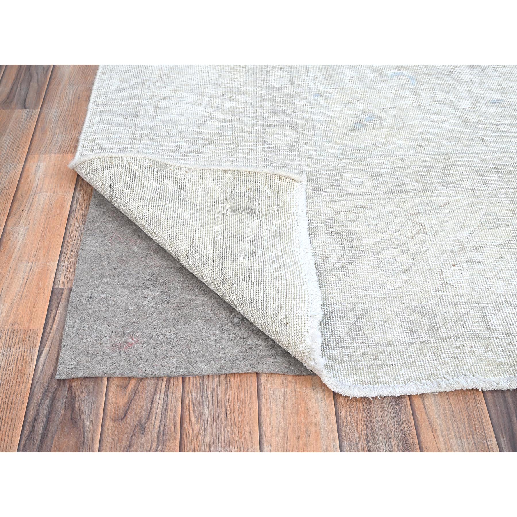 8'1"x10'10" Brilliant White, Vintage Persian White Wash Tabriz With Touches Of Blue, Hand Knotted Sheared Low, Cropped Thin, 100% Wool Distressed Look and Evenly Worn, Sides and Ends Secured, Professionally Cleaned, Oriental Rug Sh86115 - Image 4