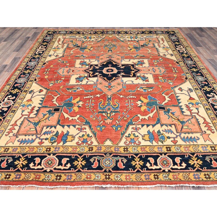 8'2"x10' Arabesque Red With Penn Blue, Velvety Wool Hand Knotted, Afghan Serapi Heriz  Natural Dyes, Oriental Rug Sh86201 - Image 2