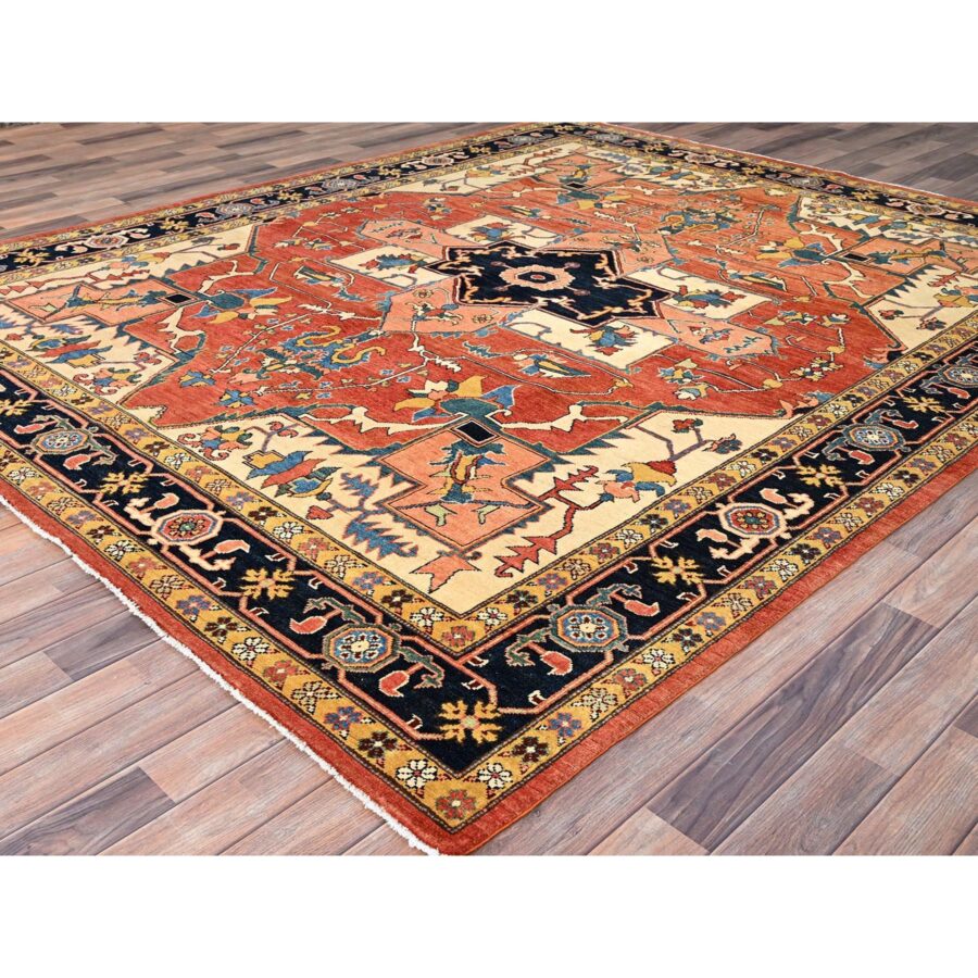8'2"x10' Arabesque Red With Penn Blue, Velvety Wool Hand Knotted, Afghan Serapi Heriz  Natural Dyes, Oriental Rug Sh86201 - Image 3