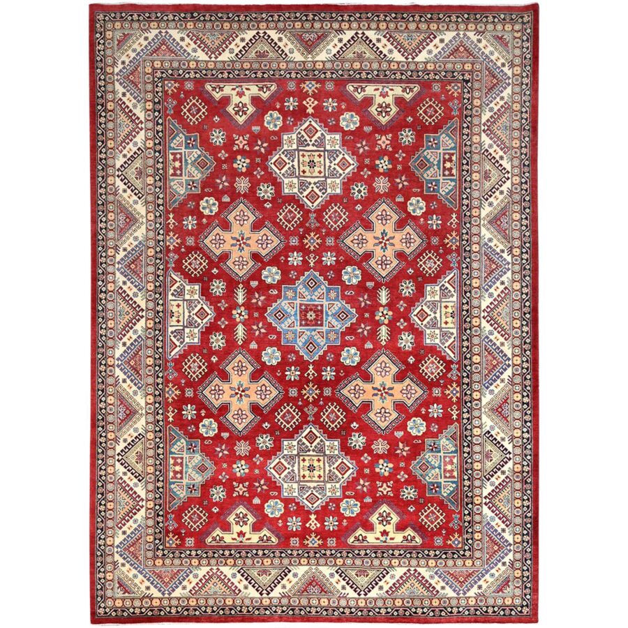 10'1"x13'9" Turkey Red, Special Kazak with All Over Medallions Vegetable Dyes, Extra Soft Wool Hand Knotted, Oriental Rug Sh86207