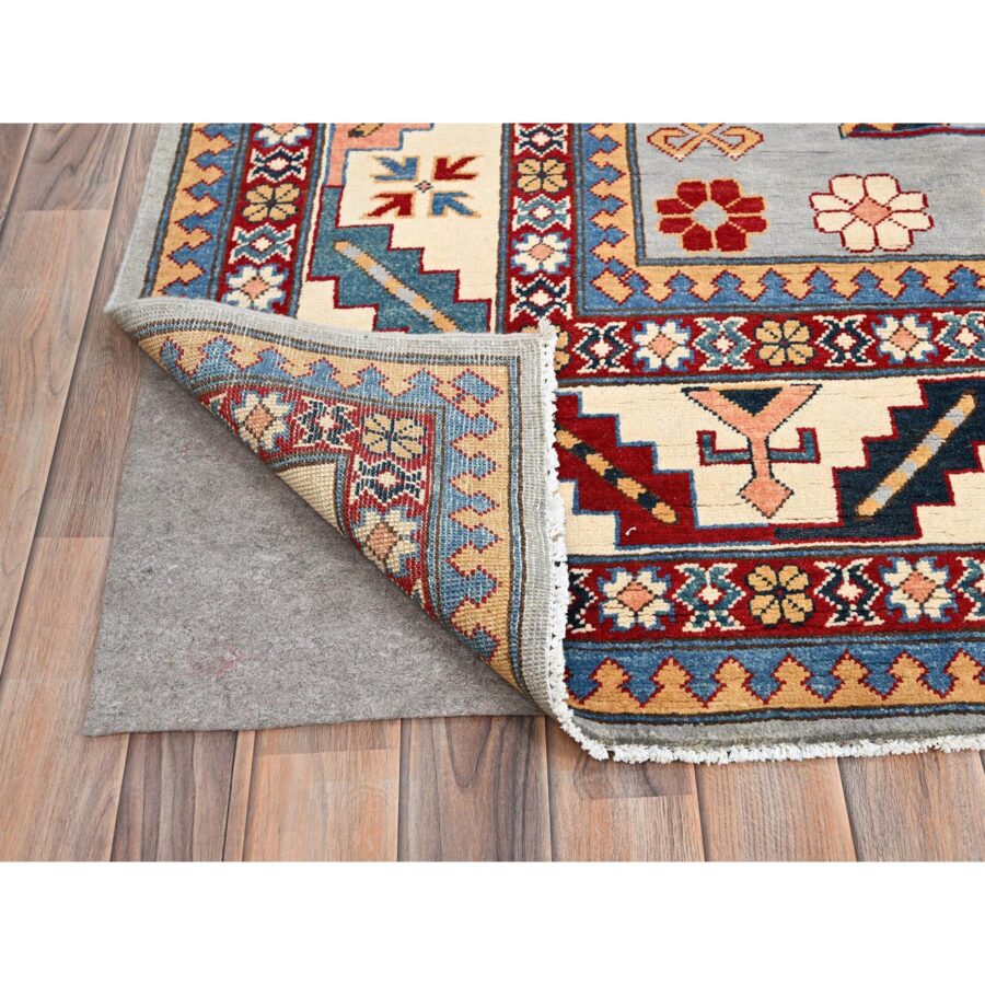 9'10"x13'8" Ice Gray, Hand Knotted Special Kazak Geometric Design, Extra Soft Wool With Vegetable Dyes, Oriental Dense Weave Rug Sh86213 - Image 4