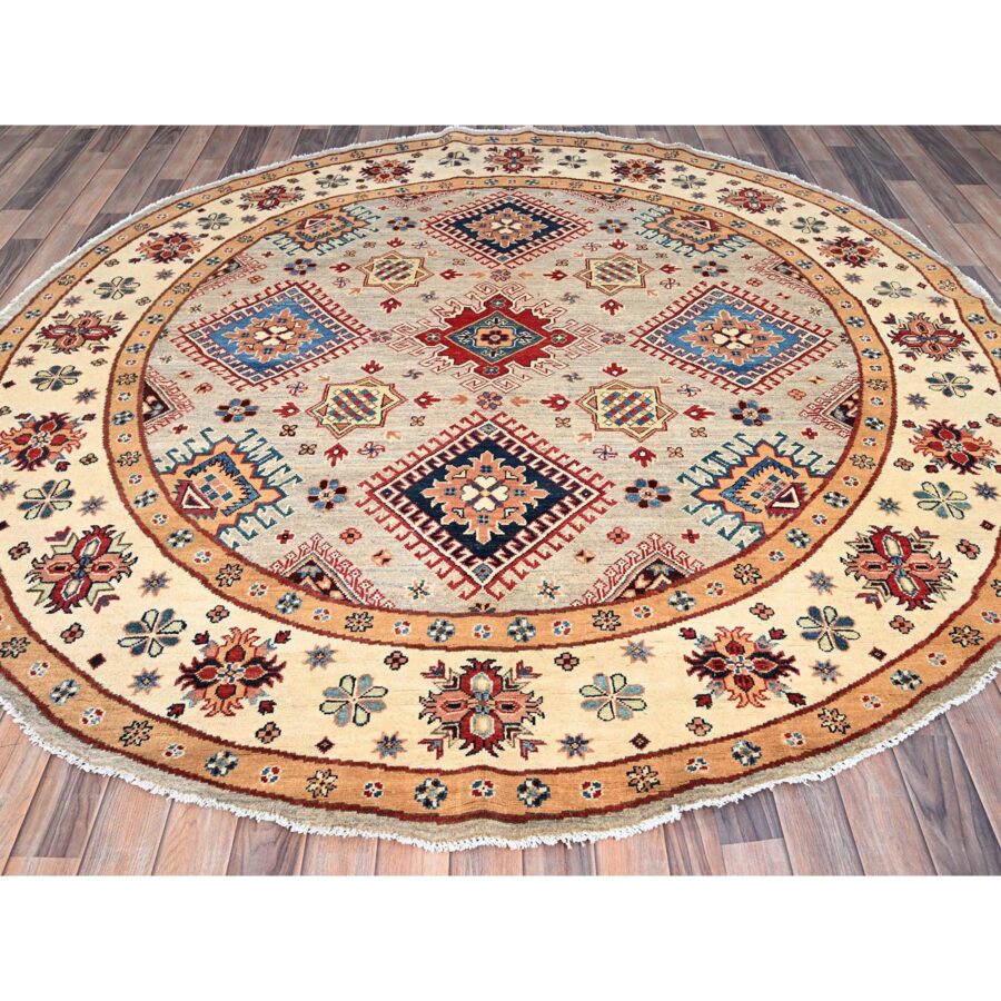 8'x8' Bamboo Brown With Dutch White, Special Kazak Geometric Design, Pure Wool, Hand Knotted, Vegetable Dyes Oriental Rug Sh86220 - Image 2