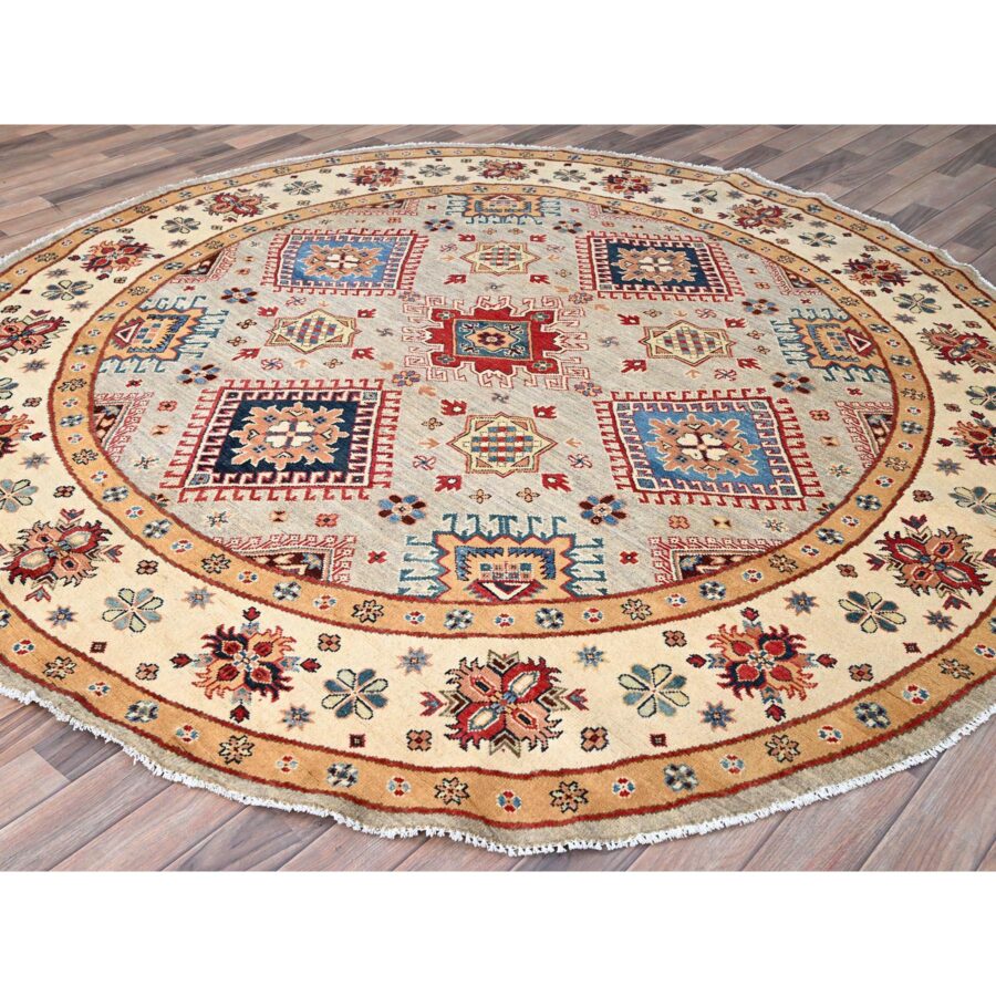 8'x8' Bamboo Brown With Dutch White, Special Kazak Geometric Design, Pure Wool, Hand Knotted, Vegetable Dyes Oriental Rug Sh86220 - Image 3