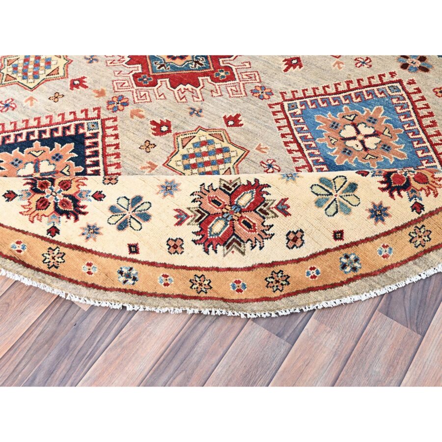 8'x8' Bamboo Brown With Dutch White, Special Kazak Geometric Design, Pure Wool, Hand Knotted, Vegetable Dyes Oriental Rug Sh86220 - Image 4