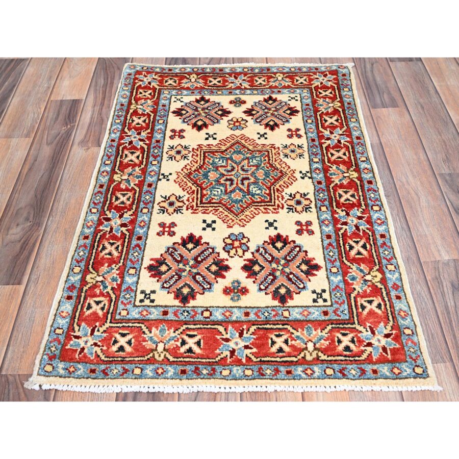 2'1"x3'1" Acadia White, Special Kazak With All Over Design, Dense Weave With Shiny Wool, Hand Knotted Natural Dyes, Oriental Mat Rug Sh86222 - Image 2