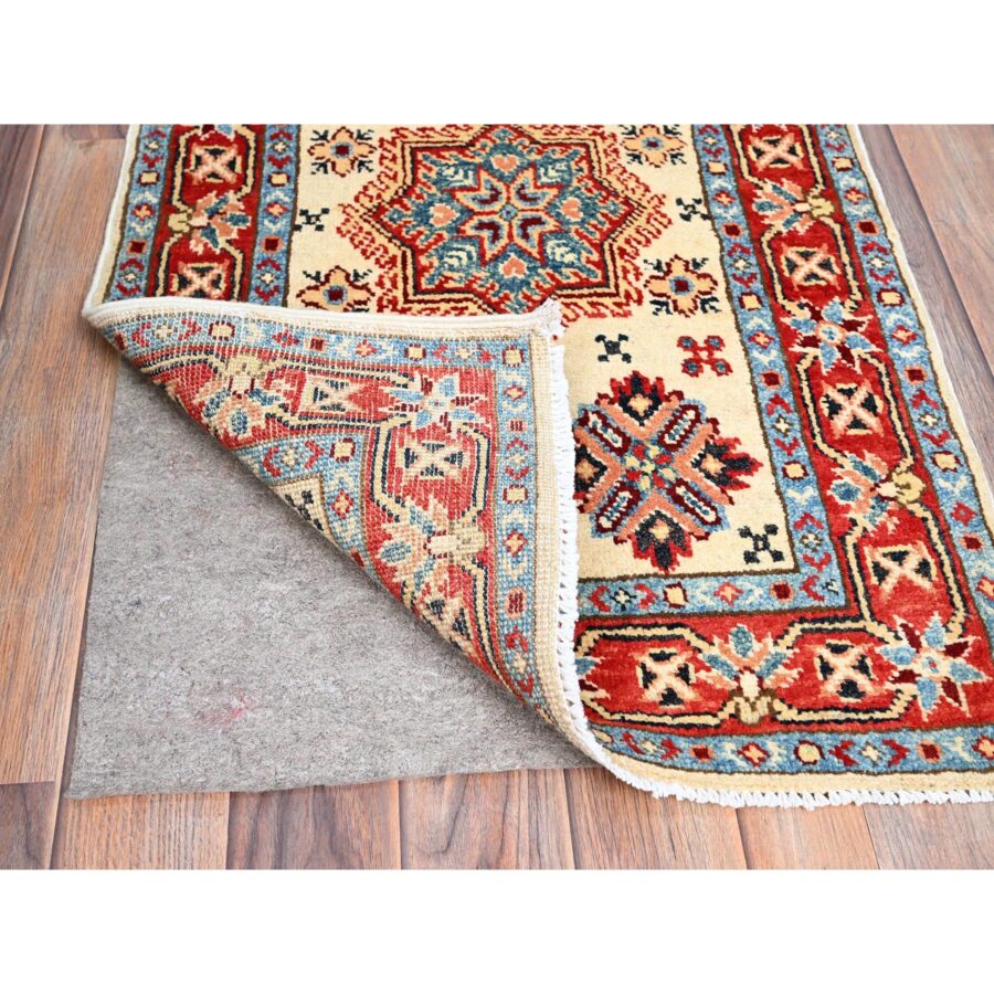 2'1"x3'1" Acadia White, Special Kazak With All Over Design, Dense Weave With Shiny Wool, Hand Knotted Natural Dyes, Oriental Mat Rug Sh86222 - Image 3