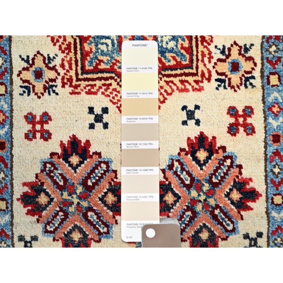 2'1"x3'1" Acadia White, Special Kazak With All Over Design, Dense Weave With Shiny Wool, Hand Knotted Natural Dyes, Oriental Mat Rug Sh86222 - Image 4