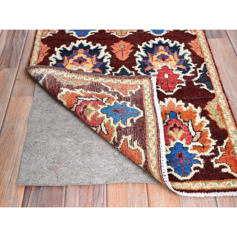 2'x3' Coffee Brown, Hand Knotted Special Kazak with Geometric Design, Natural Dyes, 100% Wool, Oriental, Mat Rug Sh86225 - Image 3