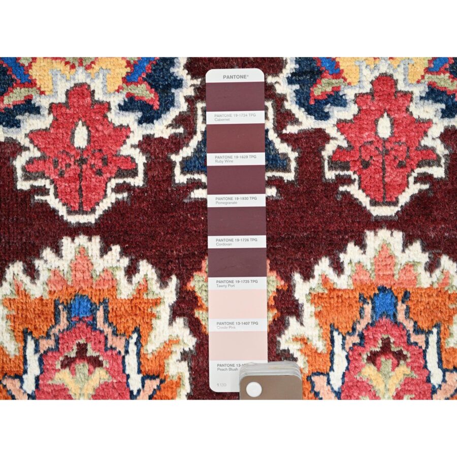 2'x3' Coffee Brown, Hand Knotted Special Kazak with Geometric Design, Natural Dyes, 100% Wool, Oriental, Mat Rug Sh86225 - Image 4