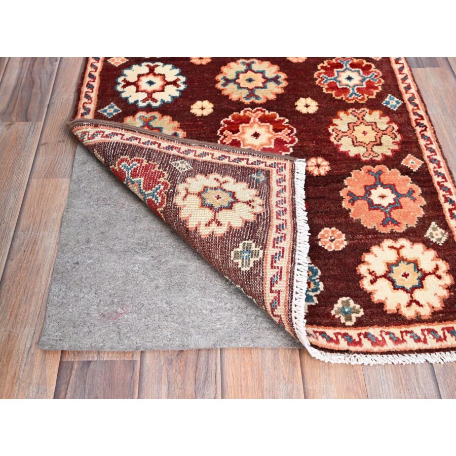 2'x2'10" Cordovan Brown, Special Kazak with Colorful Floral Motifs, Natural Dyes, Vibrant Wool, Hand Knotted, Mat Oriental Rug Sh86241 - Image 3