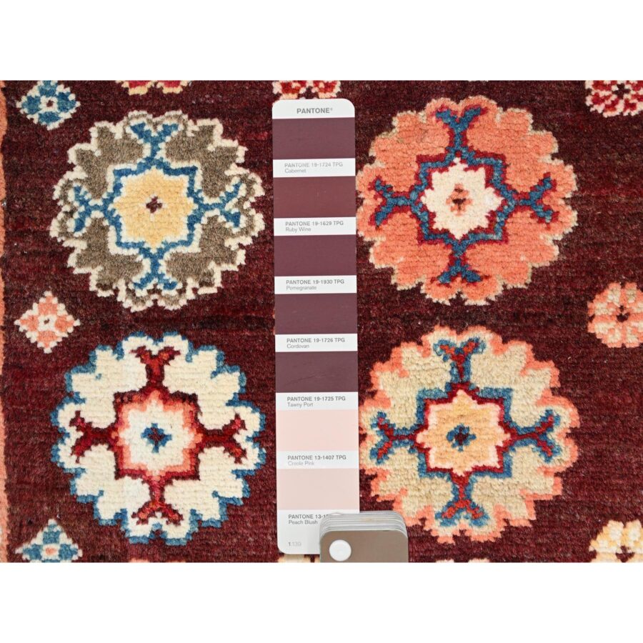 2'x2'10" Cordovan Brown, Special Kazak with Colorful Floral Motifs, Natural Dyes, Vibrant Wool, Hand Knotted, Mat Oriental Rug Sh86241 - Image 4