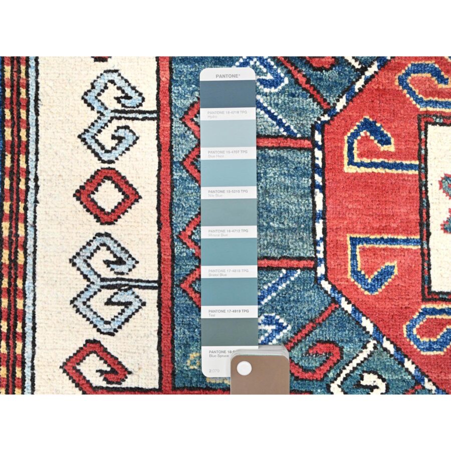 5'x6'6" Pepperoni Red, Densely Woven Organic Wool, Hand Knotted, Antiqued Caucasian Swan Kazak Design, Natural Dyes, Oriental Rug Sh86809 - Image 4