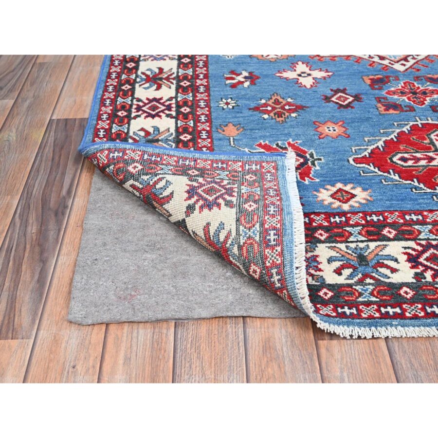 4'10"x6'7" Chetwode Blue and Oyster White, Kazak Soft Organic Wool Hand Knotted, Denser Weave, Vegetable Dyes Oriental Rug Sh86811 - Image 3