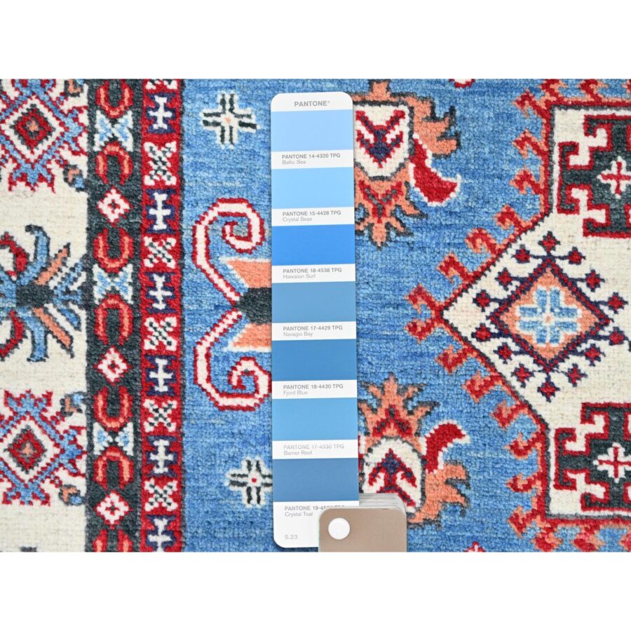 4'10"x6'7" Chetwode Blue and Oyster White, Kazak Soft Organic Wool Hand Knotted, Denser Weave, Vegetable Dyes Oriental Rug Sh86811 - Image 4